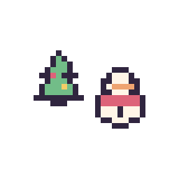 Pixel art Sapin de Noël simple 10 × 10 et Bonhomme de neige simple 12 × 12, grille 32 × 32