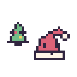 Pixel art Sapin de Noël simple 10 × 10 et Bonnet de Noël kawaii 16 × 16, grille 32 × 32
