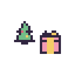 Pixel art Sapin de Noël simple 10 × 10 et Cadeau simple 10 × 10, grille 32 × 32