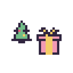 Pixel art Sapin de Noël simple 10 × 10 et Cadeau simple 12 × 12, grille 32 × 32
