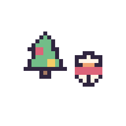 Pixel art Sapin de Noël simple 12 × 12 et Bonhomme de neige simple 10 × 10, grille 32 × 32