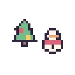Pixel art Sapin de Noël simple 12 × 12 et Bonhomme de neige simple 12 × 12, grille 32 × 32