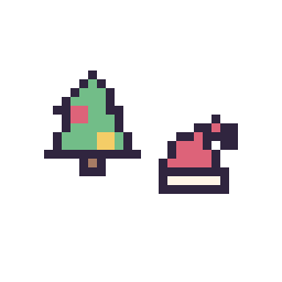 Pixel art Sapin de Noël simple 12 × 12 et Bonnet de Noël simple 10 × 10, grille 32 × 32