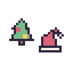 Pixel art Sapin de Noël simple 12 × 12 et Bonnet de Noël simple 12 × 12, grille 32 × 32