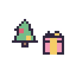 Pixel art Sapin de Noël simple 12 × 12 et Cadeau simple 10 × 10, grille 32 × 32