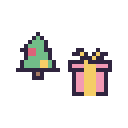 Pixel art Sapin de Noël simple 12 × 12 et Cadeau simple 12 × 12, grille 32 × 32