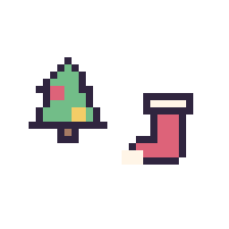 Pixel art Sapin de Noël simple 12 × 12 et Chaussette de Noël simple 10 × 10, grille 32 × 32