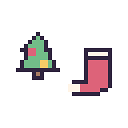 Pixel art Sapin de Noël simple 12 × 12 et Chaussette de Noël simple 12 × 12, grille 32 × 32