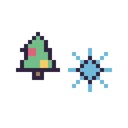 Pixel art Sapin de Noël simple 12 × 12 et Flocon simple 12 × 12, grille 32 × 32