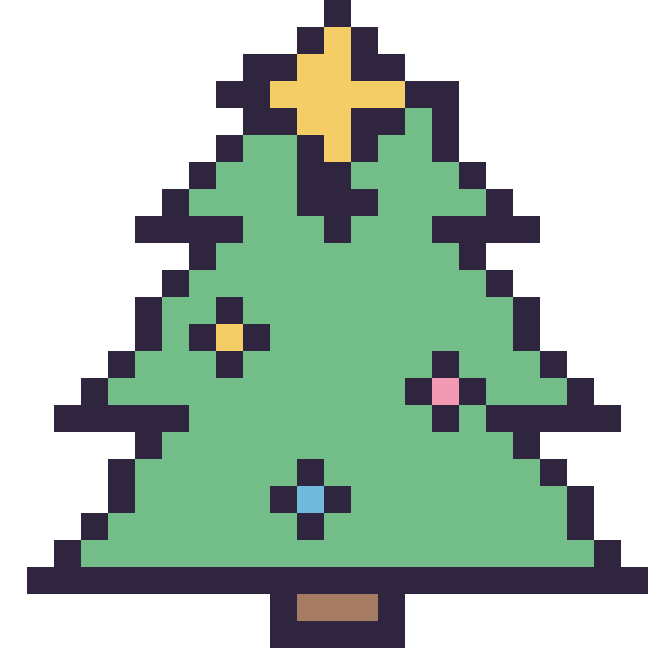 Modèle de pixel art Sapin de Noël sur une grille de 24 par 24 cases