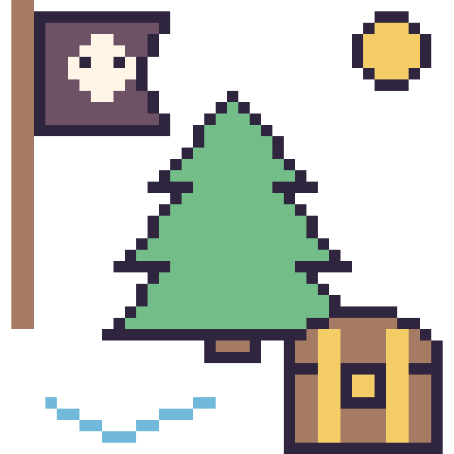 Modèle de pixel art Sapin en aventure pirate sur une grille de 40 par 40 cases