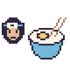 Pixel art Sasuke mini et Bol de ramen, grille 40 × 40