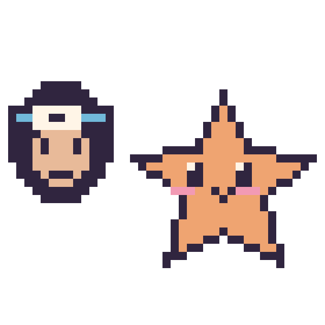 Modèle de pixel art Sasuke mini et Étoile de mer sur une grille de 40 par 40 cases
