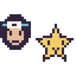 Pixel art Sasuke mini et Étoile kawaii 16 × 16, grille 32 × 32