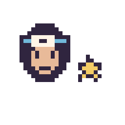 Pixel art Sasuke mini et Étoile mini, grille 32 × 32