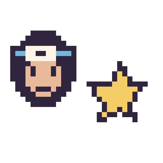 Modèle de pixel art Sasuke mini et Étoile simple 12 × 12 sur une grille de 32 par 32 cases