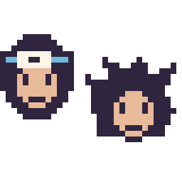 Pixel art Sasuke mini et Goku mini, grille 32 × 32