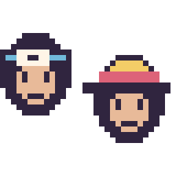 Pixel art Sasuke mini et Luffy mini, grille 32 × 32
