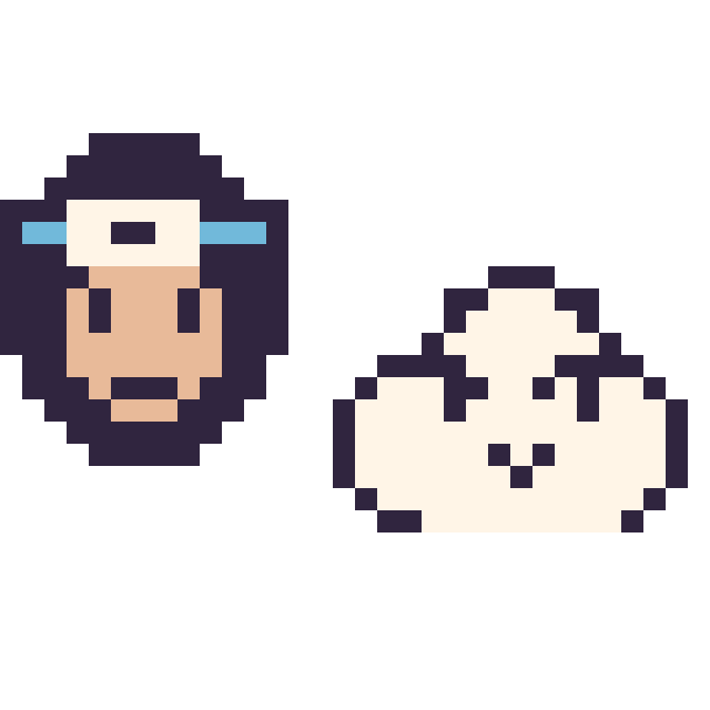 Modèle de pixel art Sasuke mini et Nuage kawaii 16 × 16 sur une grille de 32 par 32 cases