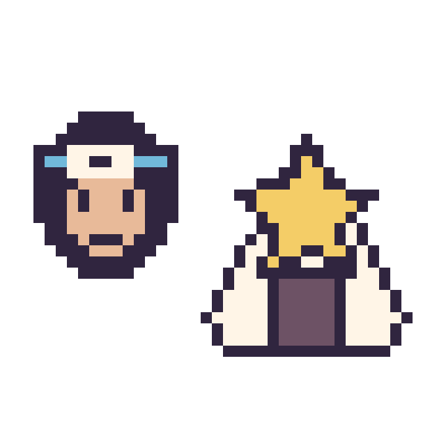 Modèle de pixel art Sasuke mini et Onigiri avec une étoile sur une grille de 40 par 40 cases