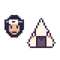 Pixel art Sasuke mini et Onigiri kawaii, grille 40 × 40