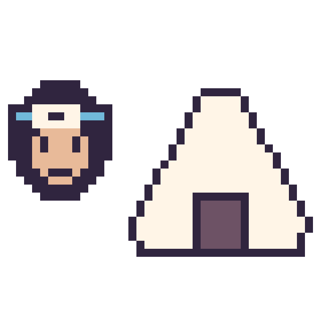 Modèle de pixel art Sasuke mini et Onigiri sur une grille de 40 par 40 cases