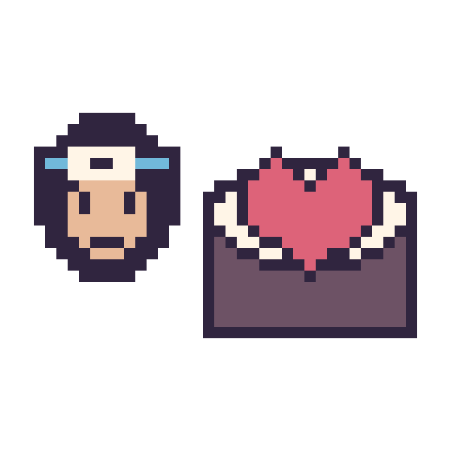 Modèle de pixel art Sasuke mini et Sushi avec un cœur sur une grille de 40 par 40 cases