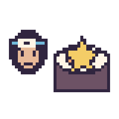 Pixel art Sasuke mini et Sushi avec une étoile, grille 40 × 40