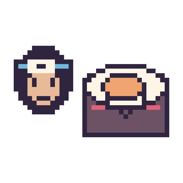 Modèle de pixel art Sasuke mini et Sushi kawaii sur une grille de 40 par 40 cases