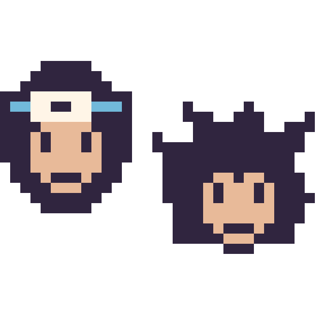 Modèle de pixel art Sasuke mini et Vegeta mini sur une grille de 32 par 32 cases