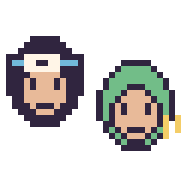Modèle de pixel art Sasuke mini et Zoro mini sur une grille de 32 par 32 cases