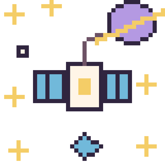 Modèle de pixel art Satellite dans l’espace sur une grille de 40 par 40 cases