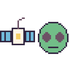 Pixel art Satellite et Alien, grille 48 × 48