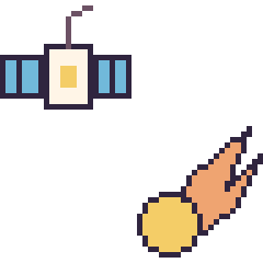 Pixel art Satellite et Comète, grille 48 × 48