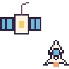 Pixel art Satellite et Fusée kawaii 16 × 16, grille 40 × 40