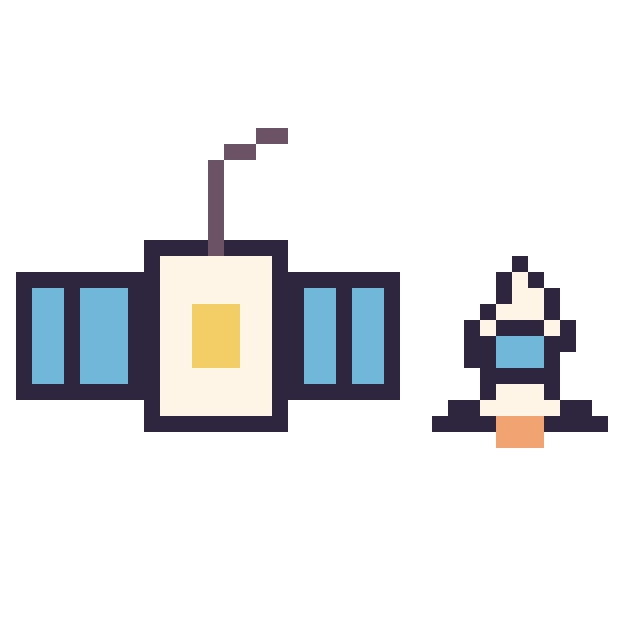 Modèle de pixel art Satellite et Fusée simple 12 × 12 sur une grille de 40 par 40 cases