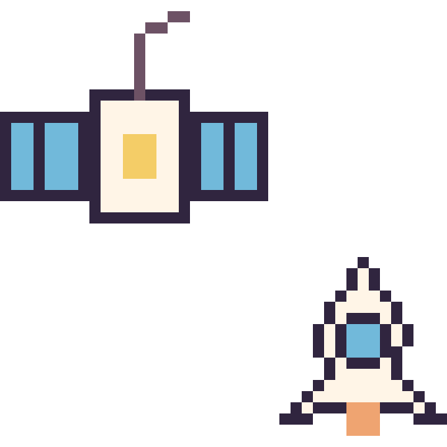 Modèle de pixel art Satellite et Fusée simple 16 × 16 sur une grille de 40 par 40 cases