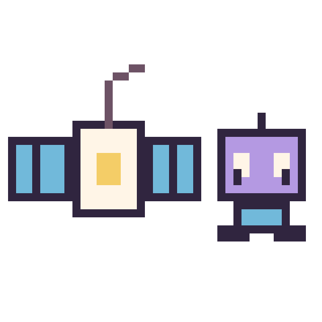 Modèle de pixel art Satellite et Robot kawaii 16 × 16 sur une grille de 40 par 40 cases