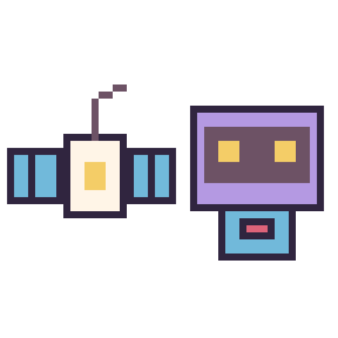 Modèle de pixel art Satellite et Robot rétro sur une grille de 48 par 48 cases