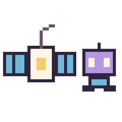 Pixel art Satellite et Robot simple 16 × 16, grille 40 × 40