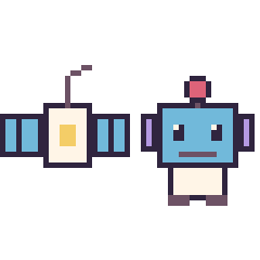Pixel art Satellite et Robot, grille 48 × 48