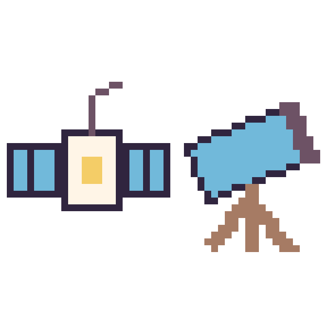 Modèle de pixel art Satellite et Télescope sur une grille de 48 par 48 cases