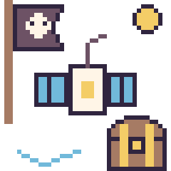 Pixel art Satellite en aventure pirate, grille 40 × 40