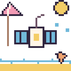 Pixel art Satellite à la plage, grille 40 × 40