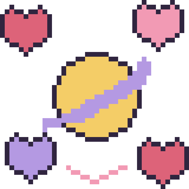 Modèle de pixel art Saturne avec des cœurs sur une grille de 40 par 40 cases