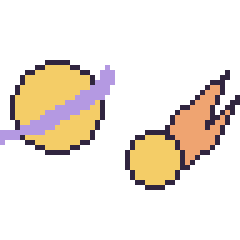 Pixel art Saturne et Comète, grille 48 × 48
