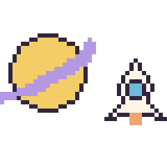 Pixel art Saturne et Fusée simple 16 × 16, grille 40 × 40