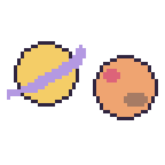 Pixel art Saturne et Mars, grille 48 × 48