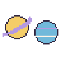 Pixel art Saturne et Neptune, grille 48 × 48