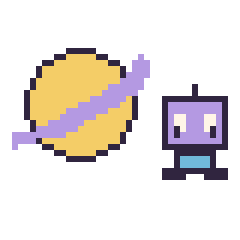 Pixel art Saturne et Robot kawaii 16 × 16, grille 40 × 40